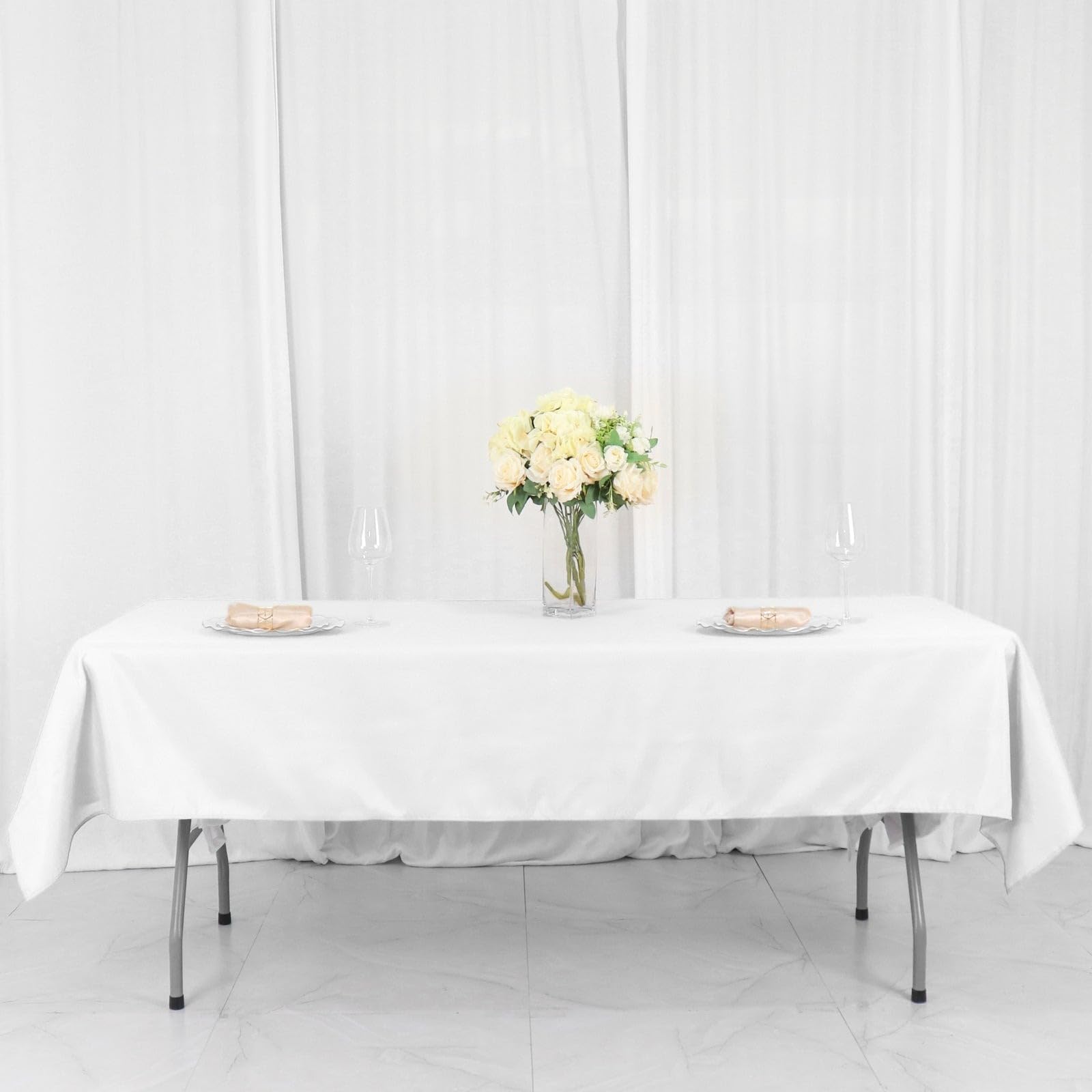 Balsacircle 54X96-Inch White Rectangle Polyester Tablecloth Table Cover Linens For Wedding Party Events Kitchen Dining